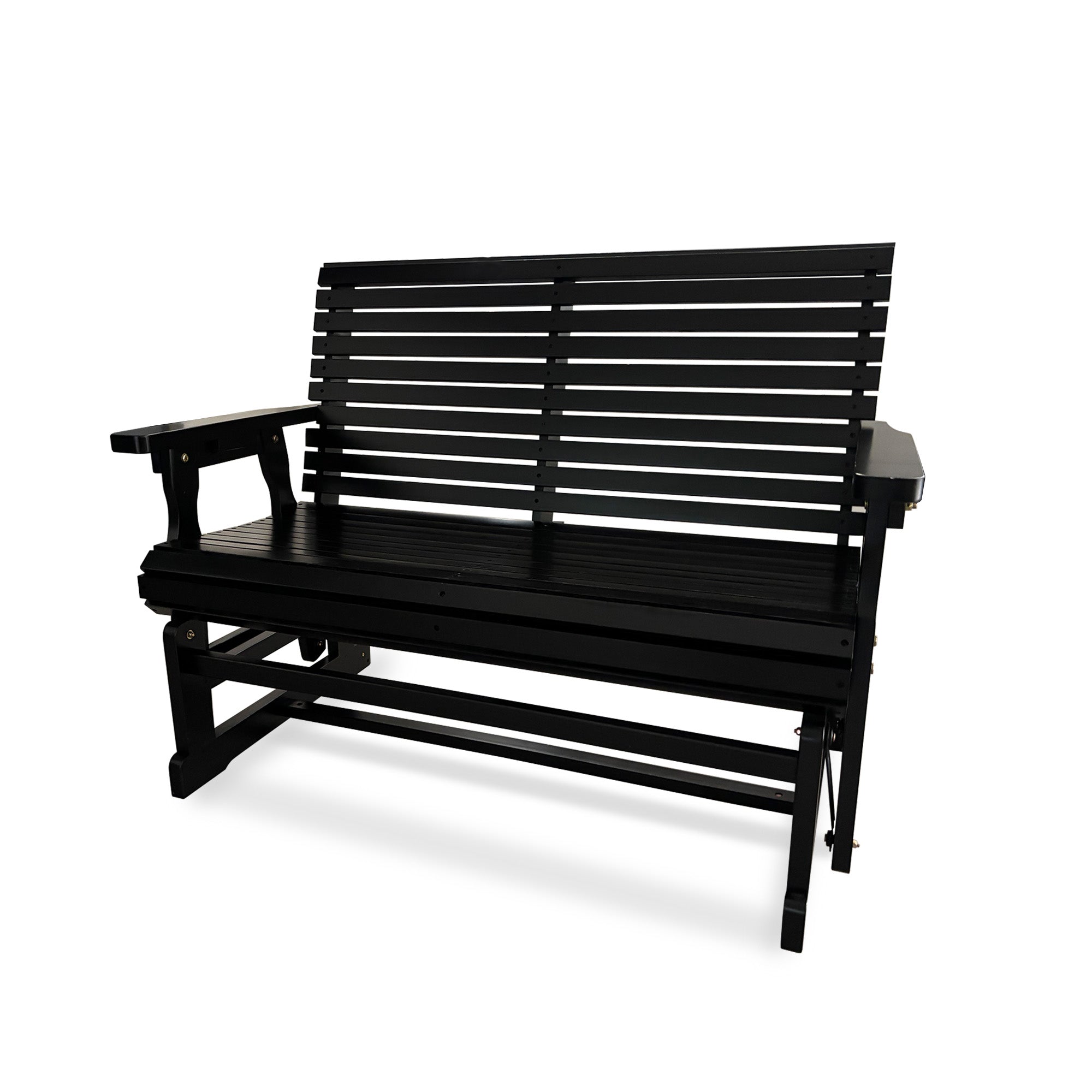 Wooden Patio Glider with High Roll Back and Deep Contoured Seat, Solid Fir Wood, 2-Seater, Heavy Duty 800 LBS, 4 Ft. (Carbon Black)