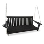 HDPE 3-Seater Porch Swing, 5-Feet Bench Swing with Foldable Cup Holders,18/8 Stainless Steel Hardware, High Backrest and Deep Contoured Seat (Black, 5-feet)