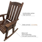 Wooden Patio Rocking Chair with Comfortable Backrest Inclination, High Backrest and Deep Contoured Seat, Solid Fir Wood, Heavy Duty 600 LBS, for Both Outdoor and Indoor (Deep Brown - 2 Pieces)