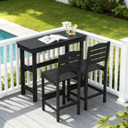 HDPE Patio Bar Set, Outdoor Bar Stools with Table, Weather Resistant, for Poolside, Garden, Yard, Balcony (Black, 3 Piece with Backrest)