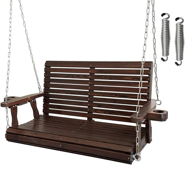 Wooden Porch Swing 2-Seater for Outdoor Patio Garden Yard  
(Deep Brown - 4 ft.)