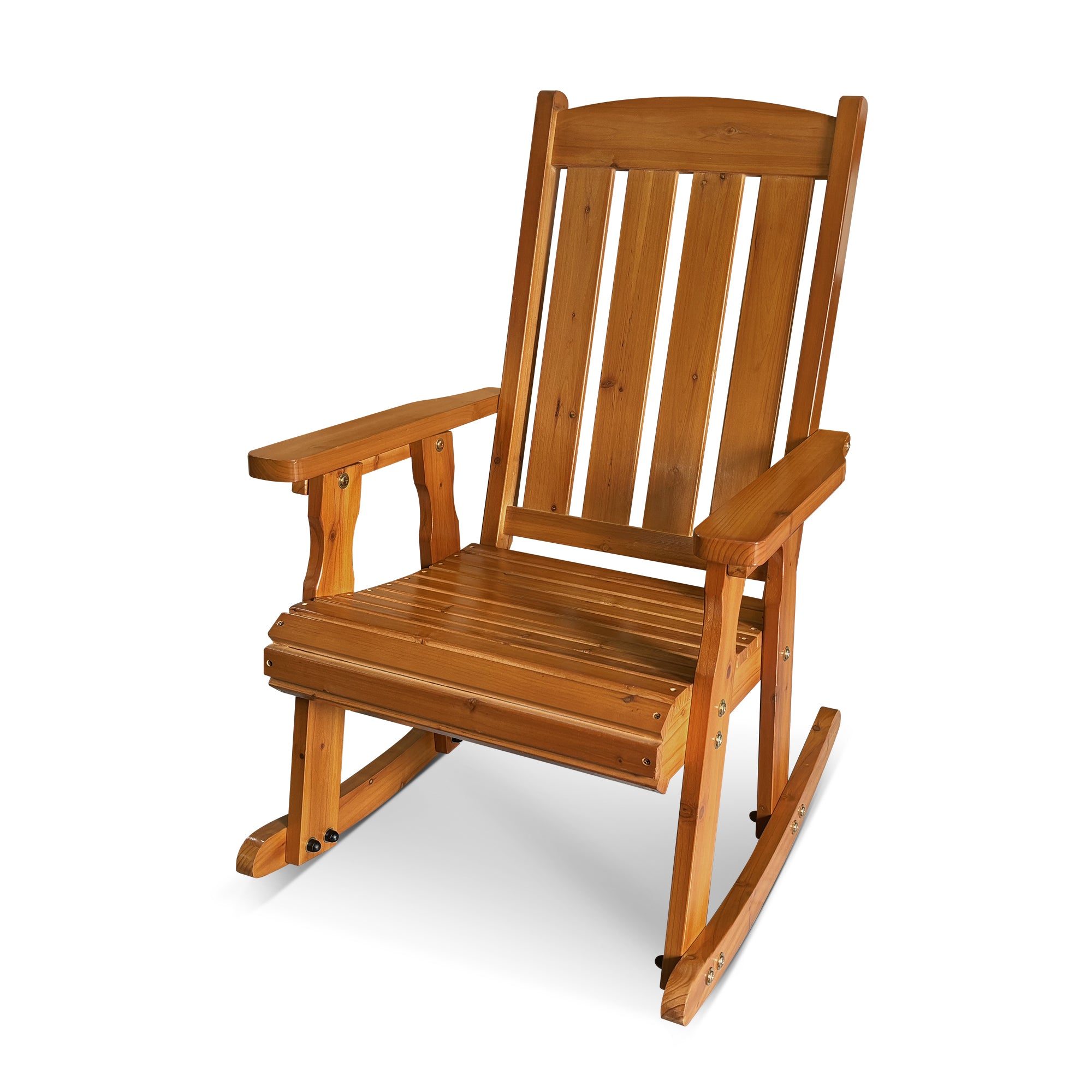 Wooden Patio Rocking Chair with Comfortable Backrest Inclination, High Backrest and Deep Contoured Seat, Solid Fir Wood, Heavy Duty 600 LBS (Natural, 2 Pieces)