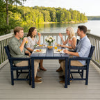 Modern HDPE Patio Dining Set, Poly Lumber Table and Chair, with Umbrella Hole, Weather Resistant, for Outdoor, Yard, Lawn (5 Piece, Navy Blue)