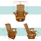 Wooden Swivel Glider Chair, 360° Outdoor Patio Rocker with Ergonomic Design, Smooth Gliding Motion, Solid Fir Wood, Weather-Resistant PU Finish, Heavy Duty 500 LBS (Teak Tone)