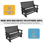 HIPS Patio Glider with Cup Holders, All-Weather Resistant, High Backrest and Deep Contoured Seat, Heavy Duty 900 LB (3 Seat - Carbon Black)