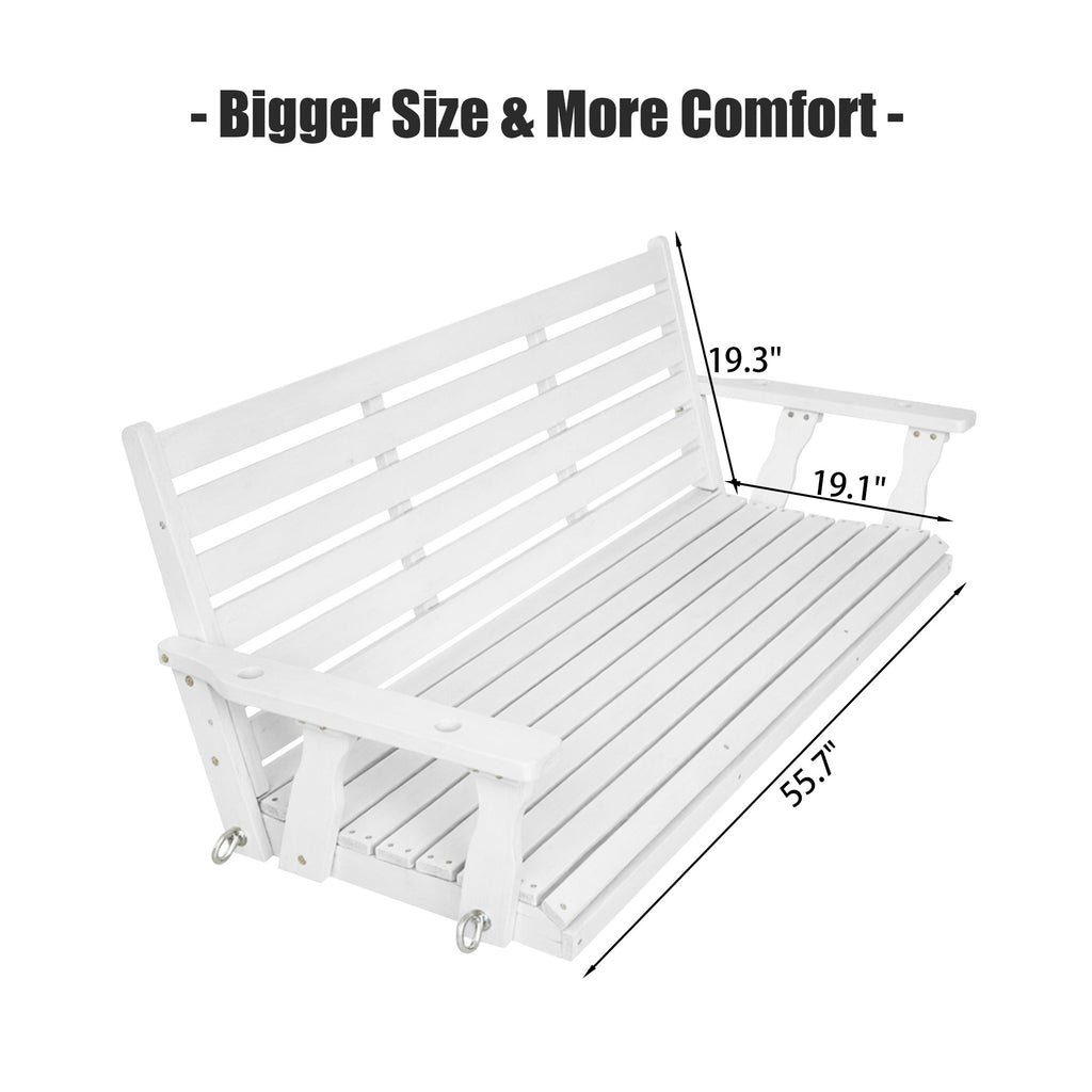 Wooden Porch Swing, Ergonomic Seat, Bench Swing with Hanging Chains and 7mm Springs, Heavy Duty 800 LBS, for Outdoor Patio Garden Yard (White, 3-Seater Extra Large)