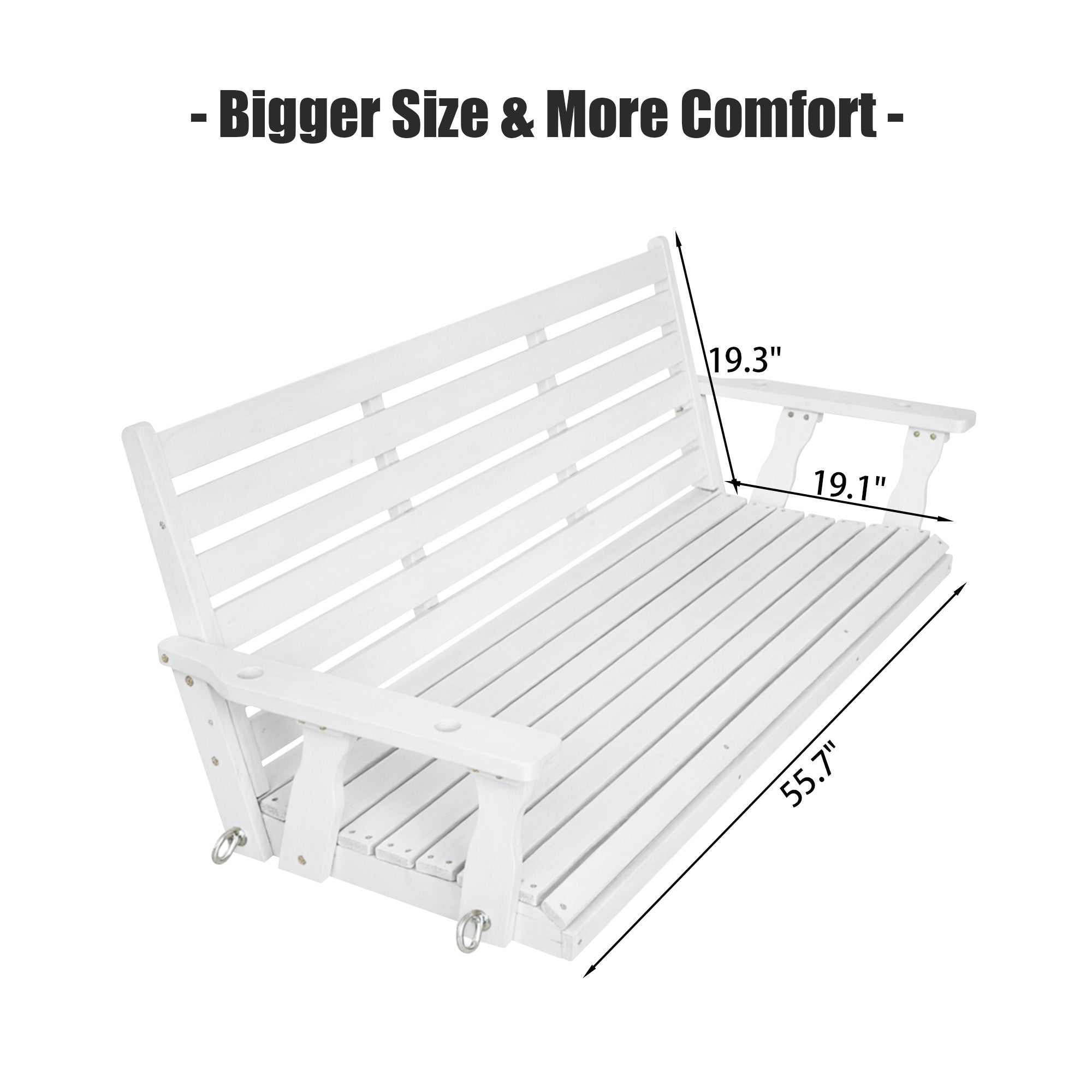 Wooden Porch Swing, Ergonomic Seat, Bench Swing with Hanging Chains and 7mm Springs, Heavy Duty 800 LBS, for Outdoor Patio Garden Yard (White, 3-Seater Extra Large)