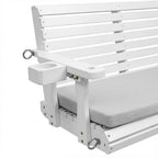 Fortune Candy Extended 3-Seater Wooden Porch Swing with Seat Cushion, Cup Holders, Hanging Chains and 7mm Springs, Heavy Duty 880 LBS (White, 5.5 FT)