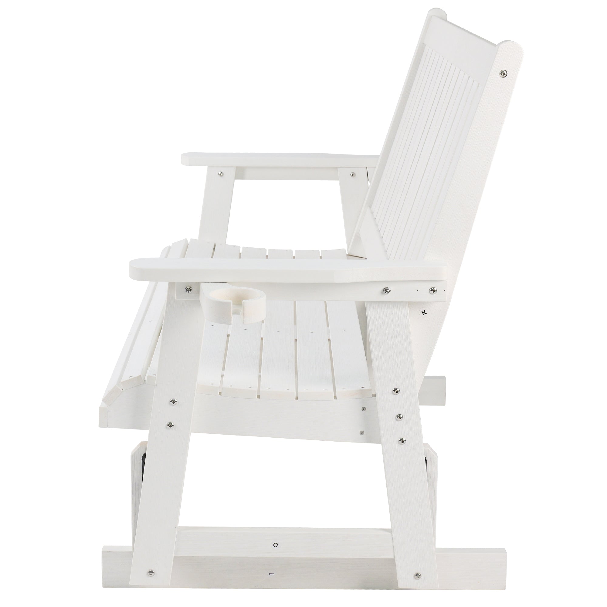 HIPS Patio Glider with Cup Holders, Durable Poly Lumber Material, All-Weather Resistant, High Backrest and Deep Contoured Seat, Heavy Duty 900 LB, for Outdoor, Porch, Patio (Ivory White, 3-Seat)