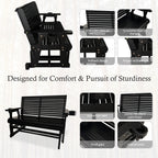 Fortune Candy Patio Glider with Cup Holders, High Roll Back and Deep Contoured Seat,Heavy Duty 800 Lb (Black, 2-Seater)
