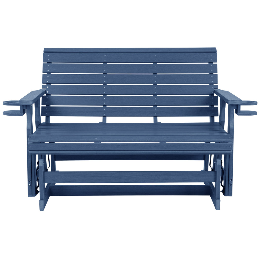 HDPE Patio Glider, Poly Lumber Weather-Resistant Outdoor Glider Bench, for Patio, Porch, Yard,  (Navy Blue, 2-Seater)