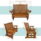 Fortune Candy Wooden Patio Glider, with Cup Holders, High Back and Deep Contoured Seat, Solid Fir Wood, Heavy Duty 800 LBS (Teak Tone, 2-Seater)