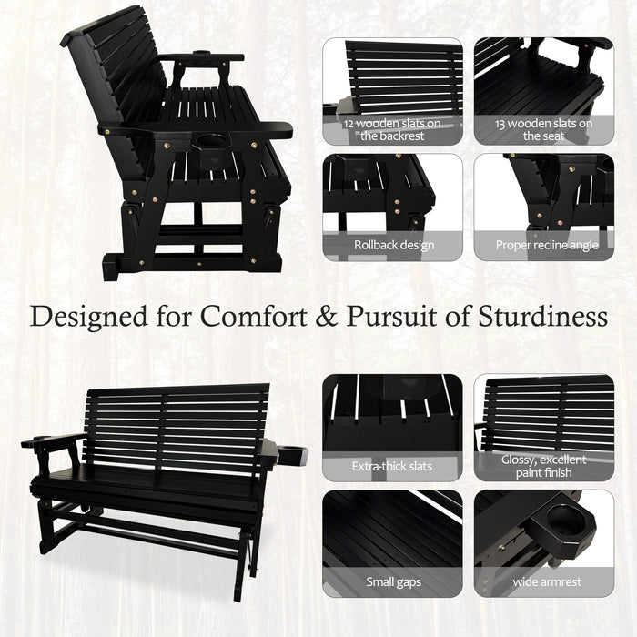 Fortune Candy Patio Glider with Cup Holders, High Roll Back and Deep Contoured Seat,Heavy Duty 800 Lb (Black, 2-Seater) Visit the Fortune Candy Store