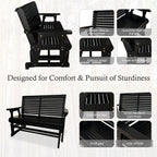 Wooden Patio Glider with High Roll Back and Deep Contoured Seat, Solid Fir Wood, 2-Seater, Heavy Duty 800 LBS, 4 Ft. (Carbon Black)