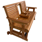 Patio Glider with Foldable Cup Holders, High Roll Back and Deep Contoured Seat, Heavy Duty 880 Lb (Brown, 2-Seater)