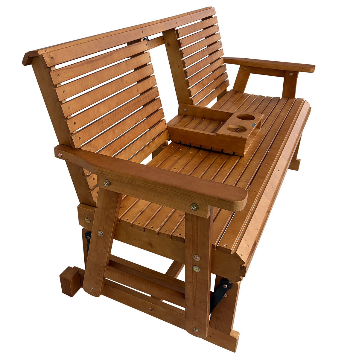 Patio Glider with Foldable Cup Holders, High Roll Back and Deep Contoured Seat, Heavy Duty 880 Lb (Brown, 2-Seater)