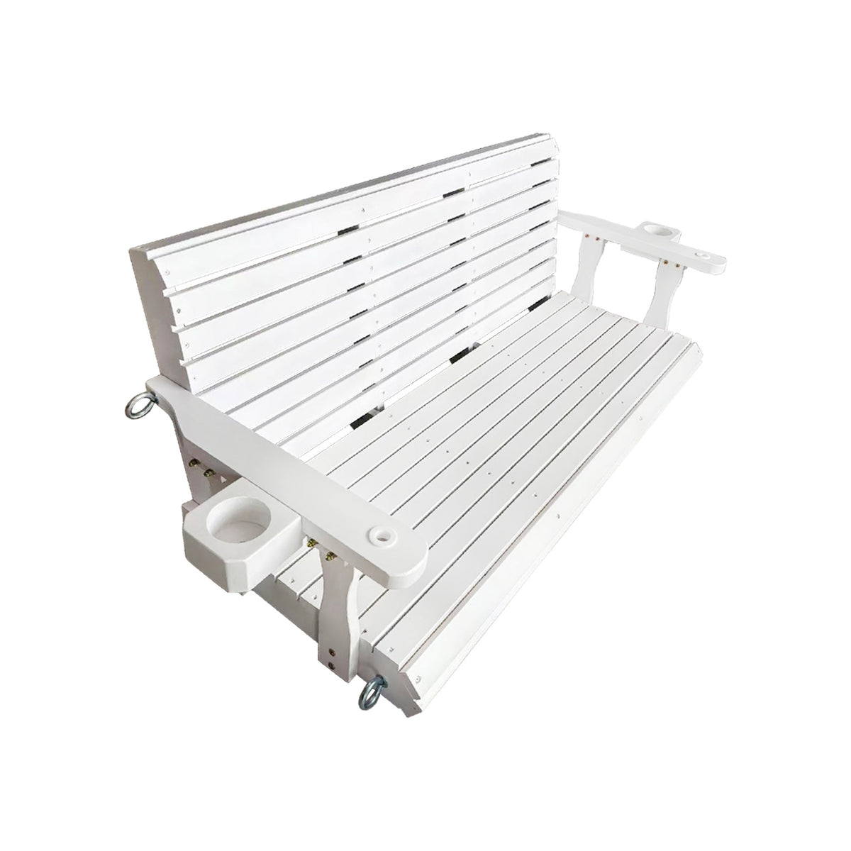 Wooden Porch Swing 3-Seater, High Backrest and Deep Seat, Bench Swing with Cupholders, Hanging Chains and 7mm Springs, Heavy Duty 880 LBS, for Outdoor Patio Garden (Pure White, 5 FT Extra Large)