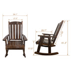 Wooden Patio Rocking Chair with Comfortable Backrest Inclination, High Backrest and Deep Contoured Seat, Solid Fir Wood, Heavy Duty 600 LBS, for Both Outdoor and Indoor (Deep Brown - 2 Pieces)