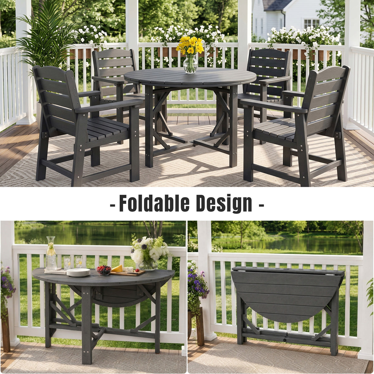 HDPE Patio Round Table 43 " All-Weather Outdoor Dining Table for Garden,Patio,Backyard