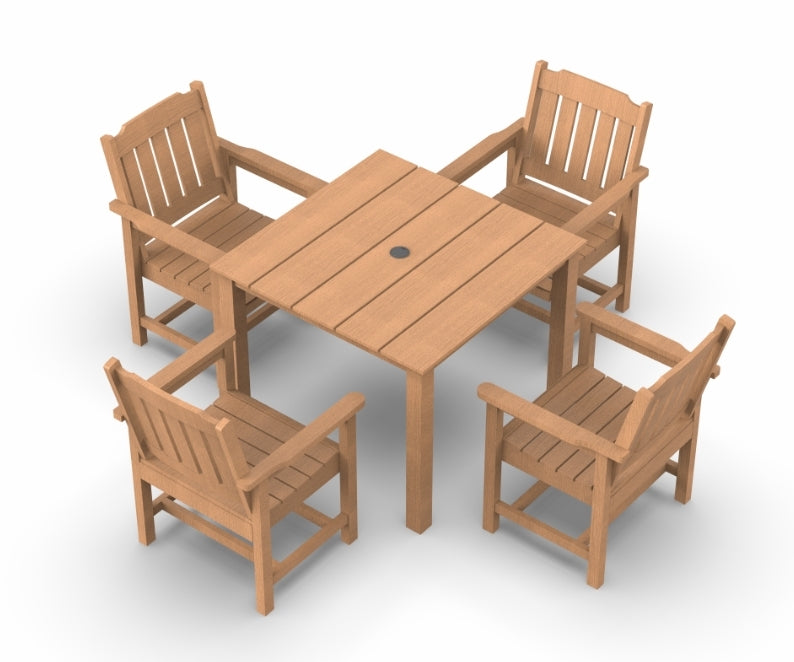 Outdoor HIPS Dining Table Set, 5-Piece Outdoor Dining Table Sets with Umbrella Hole Cut-Out Table and 4 Chairs, Model 2