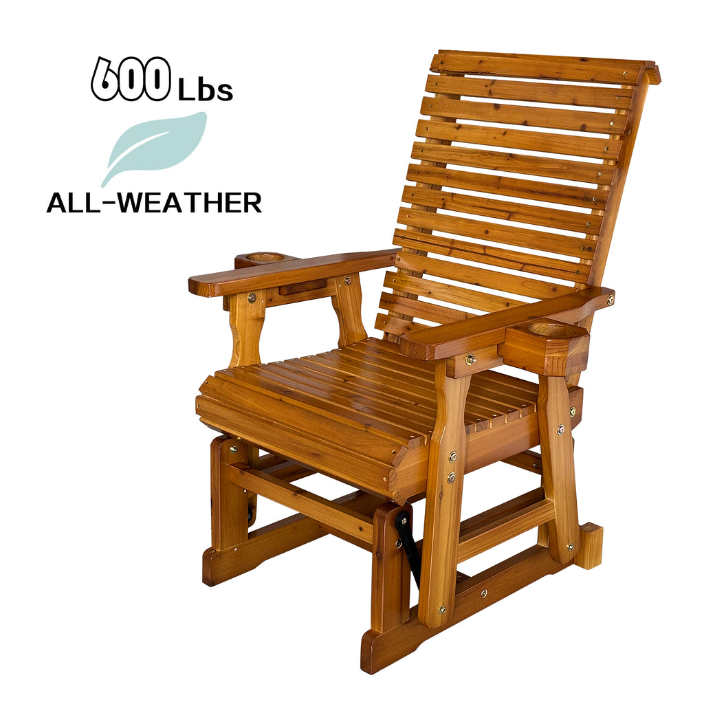 Patio Glider with Cup Holders, High Roll Back and Deep Contoured Seat,Heavy Duty 600 Lb (Warm Brown,  2 Pieces)