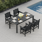 Poly Lumber Patio Dining Set, HIPS Outdoor Dining Table and Chairs, with Umbrella Hole, Weather Resistant (5 Piece, Black)