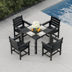 Modern HDPE Patio Dining Set, Poly Lumber Table and Chair, with Umbrella Hole, Weather Resistant, for Outdoor, Yard, Lawn (Black, 5 Piece - 36.2'' Table)