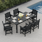 Modern HDPE Patio Dining Set, Poly Lumber Table and Chair, with Umbrella Hole, Weather Resistant, for Outdoor, Yard, Lawn (7 Piece, Black)