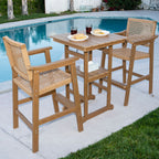 Poly Lumber Patio Bar Stools, PE Rattan Outdoor Bar Chairs, Weather Resistant, for Poolside, Garden, Yard, Balcony (Teak Tone, 2 Piece)