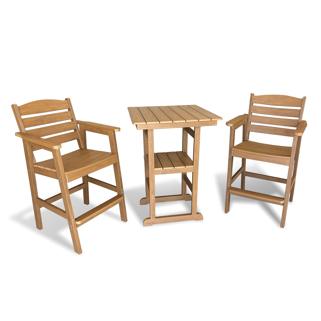 Poly Lumber Patio Bar Table, HIPS, Weather Resistant, for Outdoor, Poolside, Garden, Yard, Balcony (1 Piece, Teak Tone)