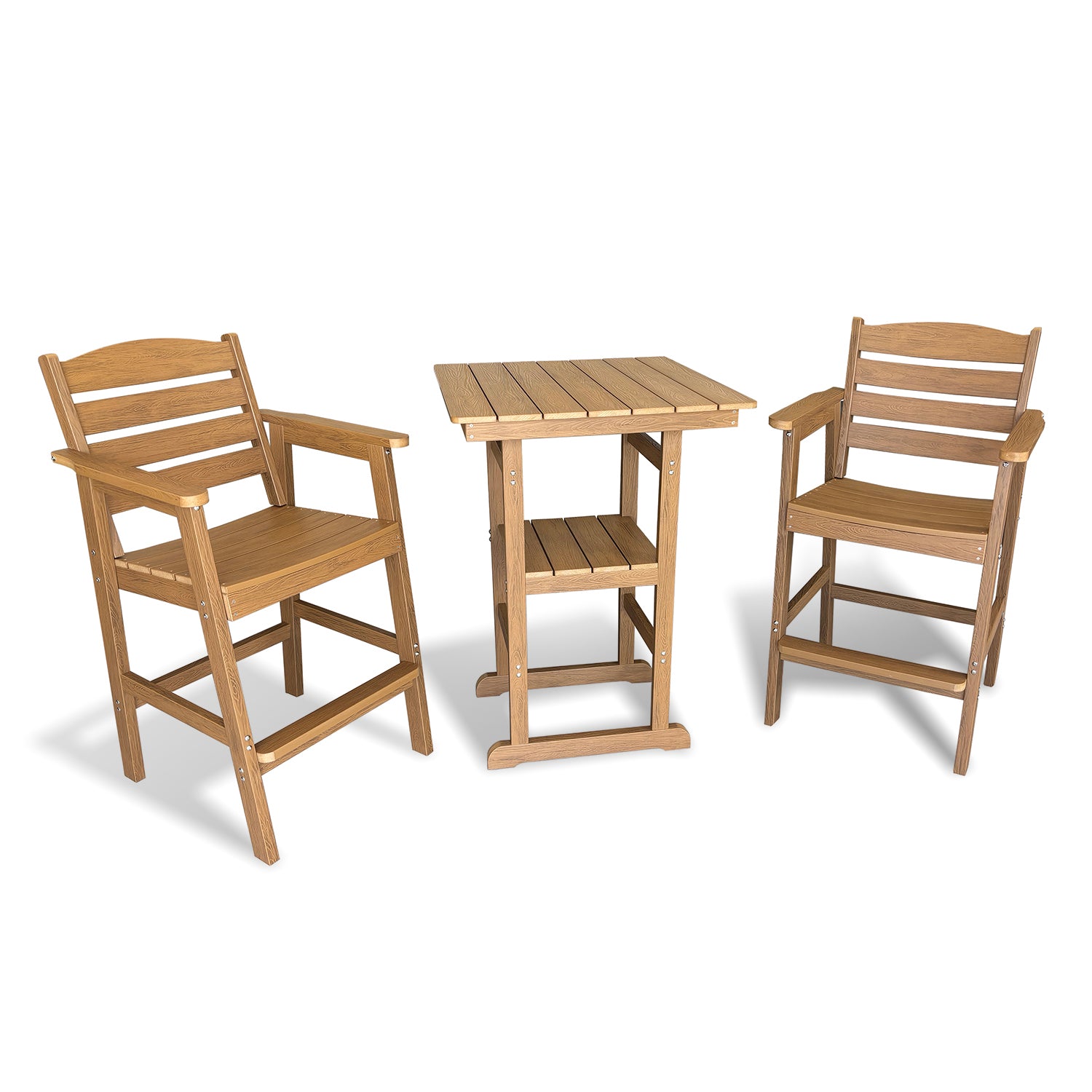 Poly Lumber Patio Bar Table, HIPS, Weather Resistant, for Outdoor, Poolside, Garden, Yard, Balcony (1 Piece, Teak Tone)