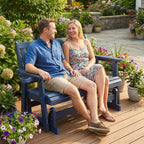 HIPS Patio Glider with Cup Holders, Durable Poly Lumber Material, All-Weather Resistant, High Backrest and Deep Contoured Seat, Heavy Duty 900 LB, for Outdoor, Porch, Patio (Navy Blue, 2-Seat)