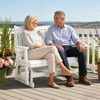 HIPS Patio Glider with Cup Holders, Durable Poly Lumber Material, All-Weather Resistant, High Backrest and Deep Contoured Seat, Heavy Duty 900 LB, for Outdoor, Porch, Patio (White, 2-Seat)