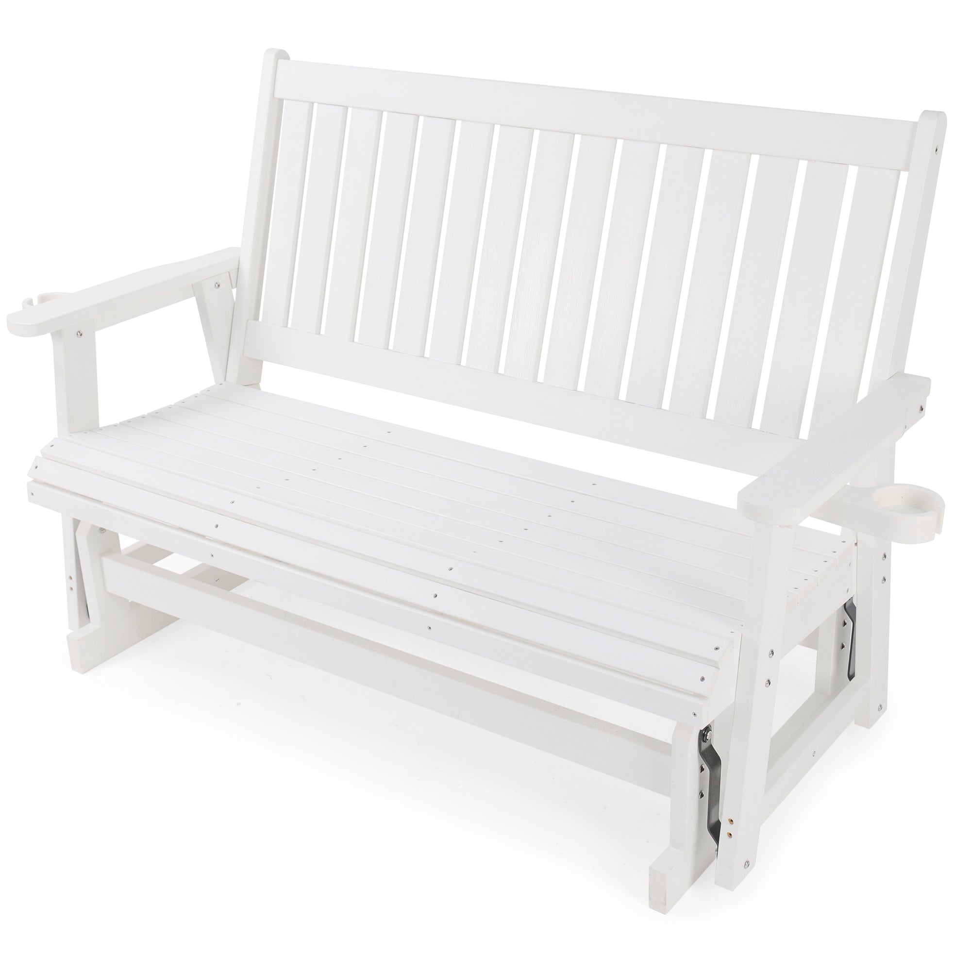 HIPS Patio Glider with Cup Holders, Durable Poly Lumber Material, All-Weather Resistant, High Backrest and Deep Contoured Seat, Heavy Duty 900 LB, for Outdoor, Porch, Patio (Ivory White, 3-Seat)