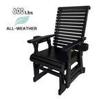 Wooden Patio Glider for One Person, with High Back and Deep Contoured Seat, Solid Fir Wood, Heavy Duty 600 LBS (Black, 1-Seater)