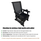 Wooden Patio Glider for One Person, with High Back and Deep Contoured Seat, Solid Fir Wood, Heavy Duty 600 LBS (Black, 1-Seater)