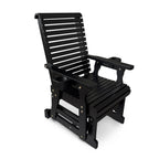 Wooden Patio Glider for One Person, with High Back and Deep Contoured Seat, Solid Fir Wood, Heavy Duty 600 LBS (Black, 1-Seater)
