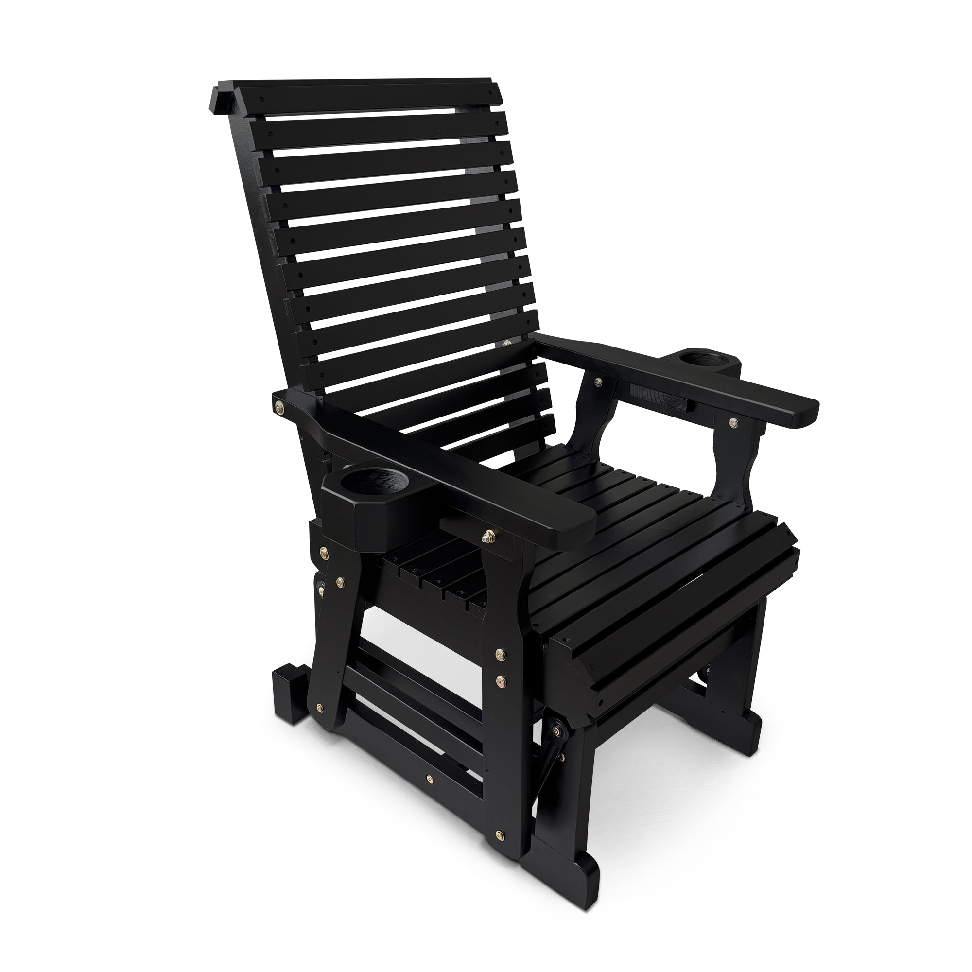 Wooden Patio Glider for One Person, with High Back and Deep Contoured Seat, Solid Fir Wood, Heavy Duty 600 LBS (Black, 1-Seater)