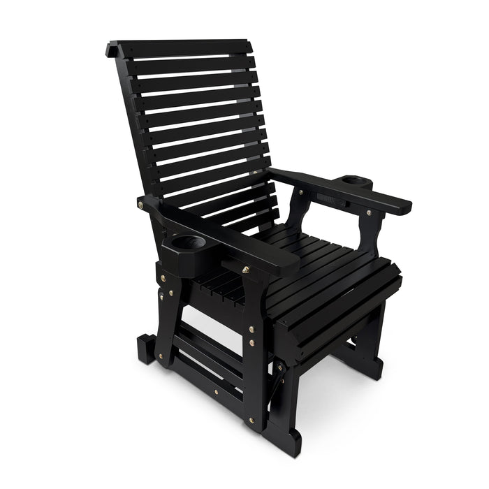 Wooden Patio Glider for One Person, with High Back and Deep Contoured Seat, Solid Fir Wood, Heavy Duty 600 LBS (Black, 1-Seater)