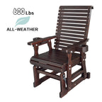 Wooden Patio Glider for One Person, with High Back and Deep Contoured Seat, Solid Fir Wood, Heavy Duty 600 LBS (Slat Back, Deep Brown)