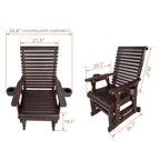 Wooden Patio Glider for One Person, with High Back and Deep Contoured Seat, Solid Fir Wood, Heavy Duty 600 LBS (Slat Back, Deep Brown)