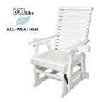 Wooden Patio Glider for One Person, with High Backrest and Deep Contoured Seat, Solid Fir Wood, Heavy Duty 600 LBS (White, 1-Seater)