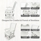 Wooden Patio Glider for One Person, with High Backrest and Deep Contoured Seat, Solid Fir Wood, Heavy Duty 600 LBS (White, 1-Seater)