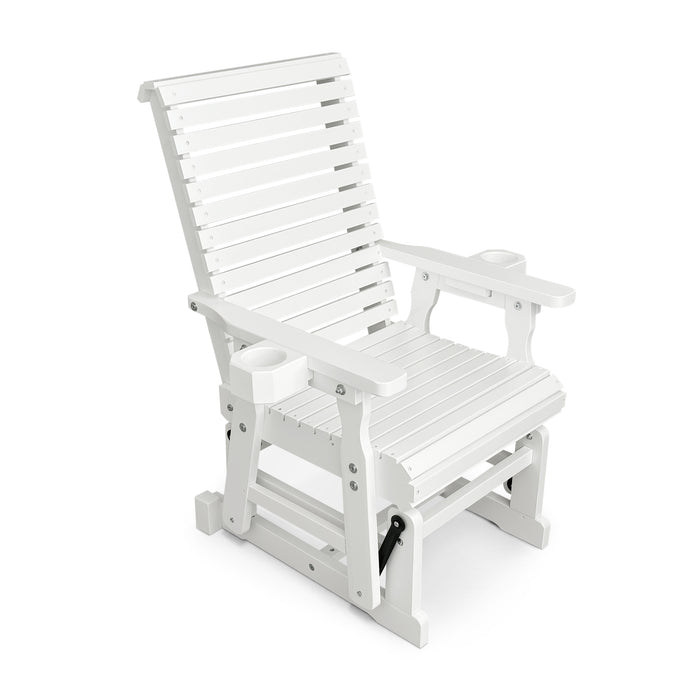 Wooden Patio Glider for One Person, with High Backrest and Deep Contoured Seat, Solid Fir Wood, Heavy Duty 600 LBS (White, 1-Seater)