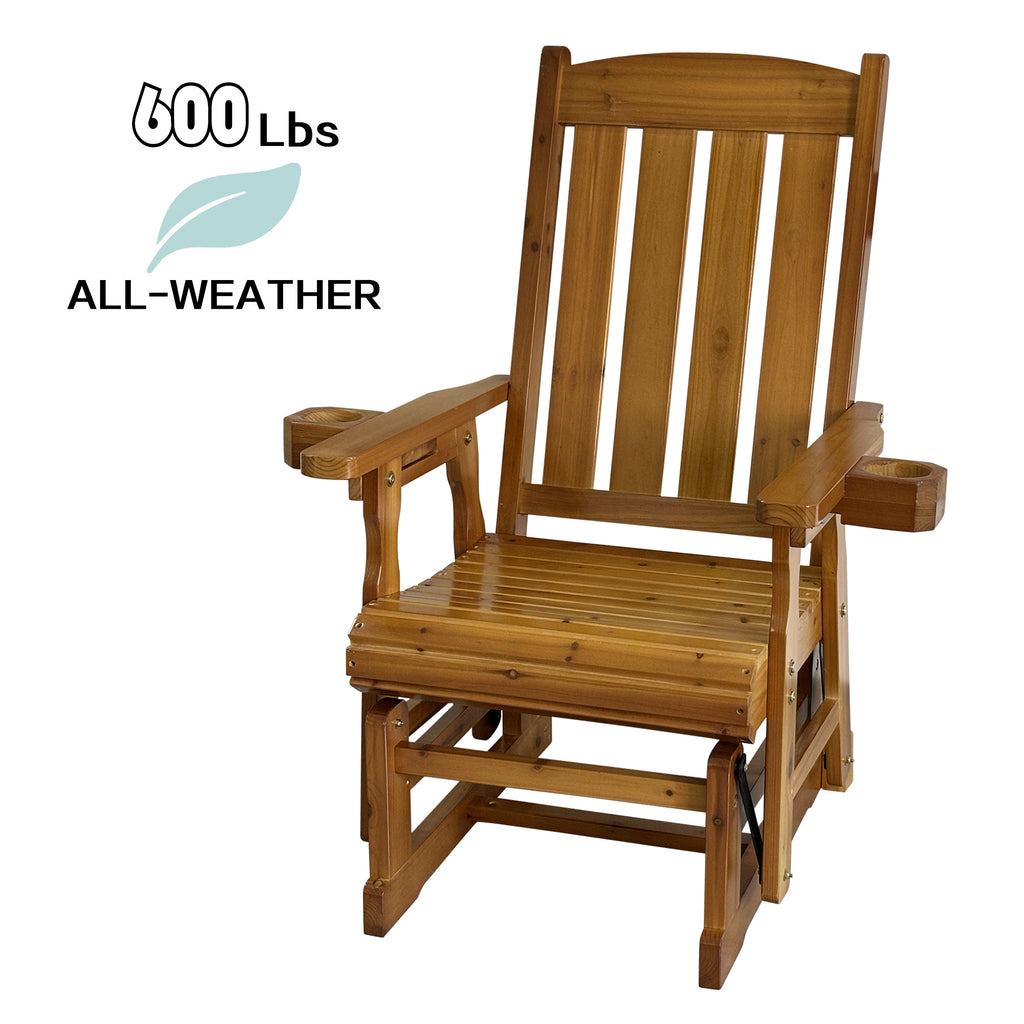 Fortune Candy Wooden Patio Glider for One Person, with High Back and Deep Contoured Seat, Solid Fir Wood, Heavy Duty 600 LBS (Teak Tone, 1-Seater)