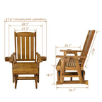 Fortune Candy Wooden Patio Glider for One Person, with High Back and Deep Contoured Seat, Solid Fir Wood, Heavy Duty 600 LBS (Teak Tone, 1-Seater)