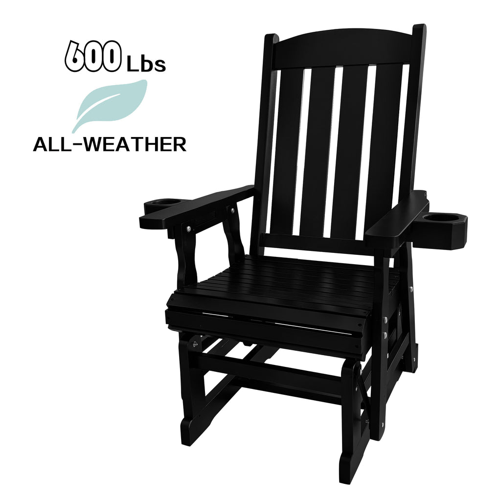 Fortune Candy Wooden Patio Glider for One Person, with High Back and Deep Contoured Seat, Solid Fir Wood, Heavy Duty 600 LBS, Black, 1-Seater