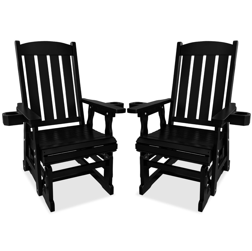 Wooden Patio Glider for One Person, with High Back and Deep Contoured Seat, Solid Fir Wood, Heavy Duty 600 LBS (Black,  2 Pieces)