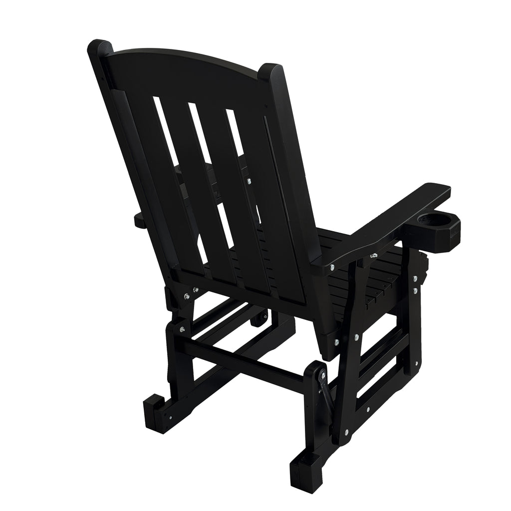 Wooden Patio Glider for One Person, with High Back and Deep Contoured Seat, Solid Fir Wood, Heavy Duty 600 LBS (Black,  2 Pieces)