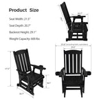 Wooden Patio Glider for One Person, with High Back and Deep Contoured Seat, Solid Fir Wood, Heavy Duty 600 LBS (Black,  2 Pieces)